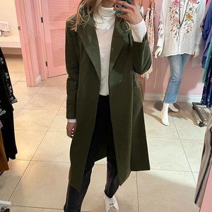 Womens Classic Coat Lapel Collar Open Front Belted Long Jacket